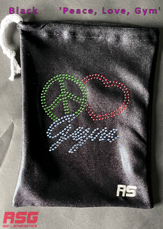 RS Gymwear Australia. Peace, Love Gym Grip Bag. Black Peace, Love, Gym.