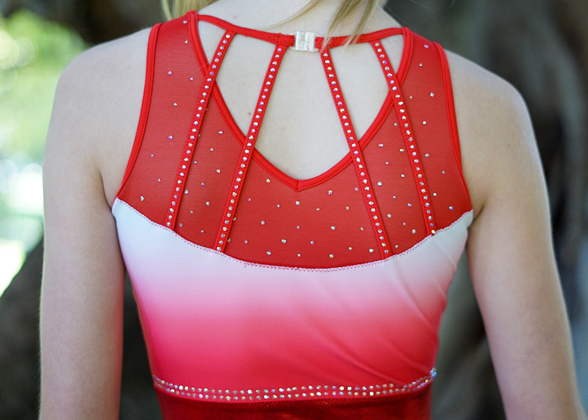 RSG-672 Tiana Rouge. RS Gymwear Australia. Red sleeveless leotard