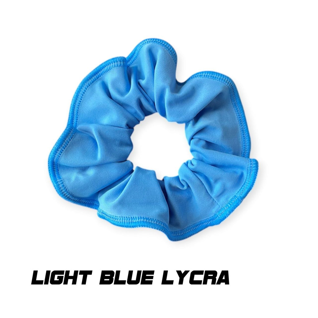 Scrunchies Australia. RS Gymwear Australia. Light Blue Lycra scrunchie