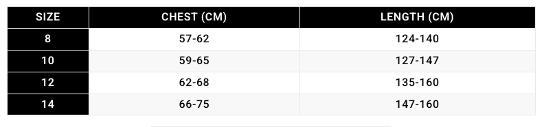 A size chart and calculator page for a BASE Youth short sleeve compression tee in black, showing chest measurements in centimeters by size, a 'Calculate My Size' form, and fit preference options.