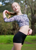 RSG-335 Black Lace Dance Crop. RS Gymwear Australia. Long sleeve lace crop.