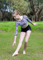 RSG-335 Black Lace Dance Crop. RS Gymwear Australia. Long sleeve lace crop.