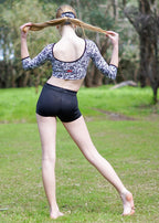 RSG-335 Black Lace Dance Crop. RS Gymwear Australia. Long sleeve lace crop.