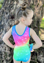 RS Gymwear Australia. Addie leotard. Rainbow Lycra leotard. RSG-606. Rainbow dance leotard. Back of rainbow leotard.