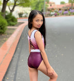 RSG-614 Isla Blackberry. Sleeveless leotard Australia. RS Gymwear. Leotard with criss cross back.