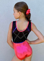 RSG-620. Coral Skye sleeveless leotard. RS Gymwear Australia. Orangeade Fuchsia. Coral leotard.