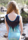 RSG-636 Blaze Incandescence sleeveless leotard. RS Gymwear Australia. Blue Pearl Rainbow leotard.