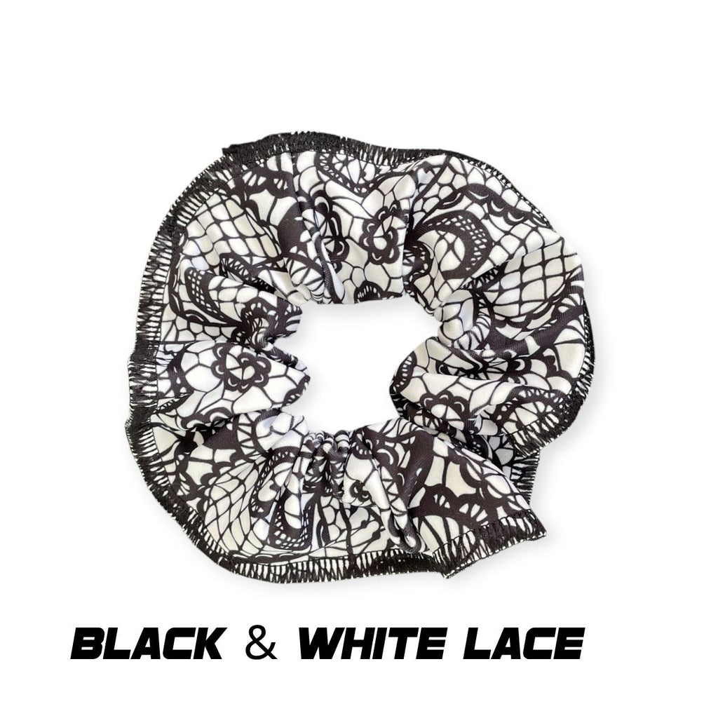 Scrunchies Australia. RS Gymwear Australia. Black Lace. Black & White Lace.