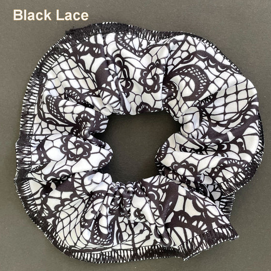 Scrunchies Australia. RS Gymwear Australia. Black Lace. Black & White Lace.